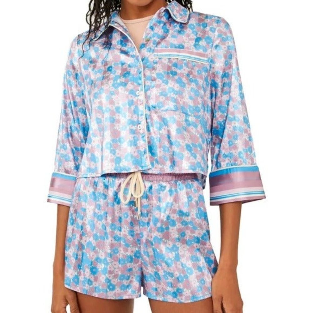 NWT $88 Free People Pillow Talk PJ Pajamas Set Medium Top Shorts Bottoms